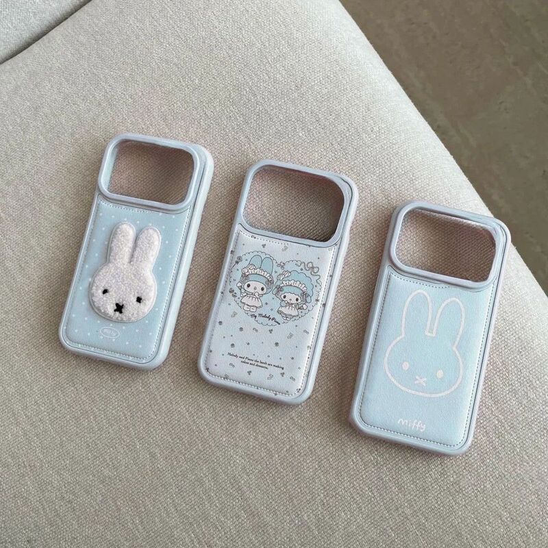 Light Blue Cartoon Miffy Rabbit Suitable for Apple 17Promax Mobile Phone Case Ip16 Female 15/14/12 Drum Bag Leather Pattern 11