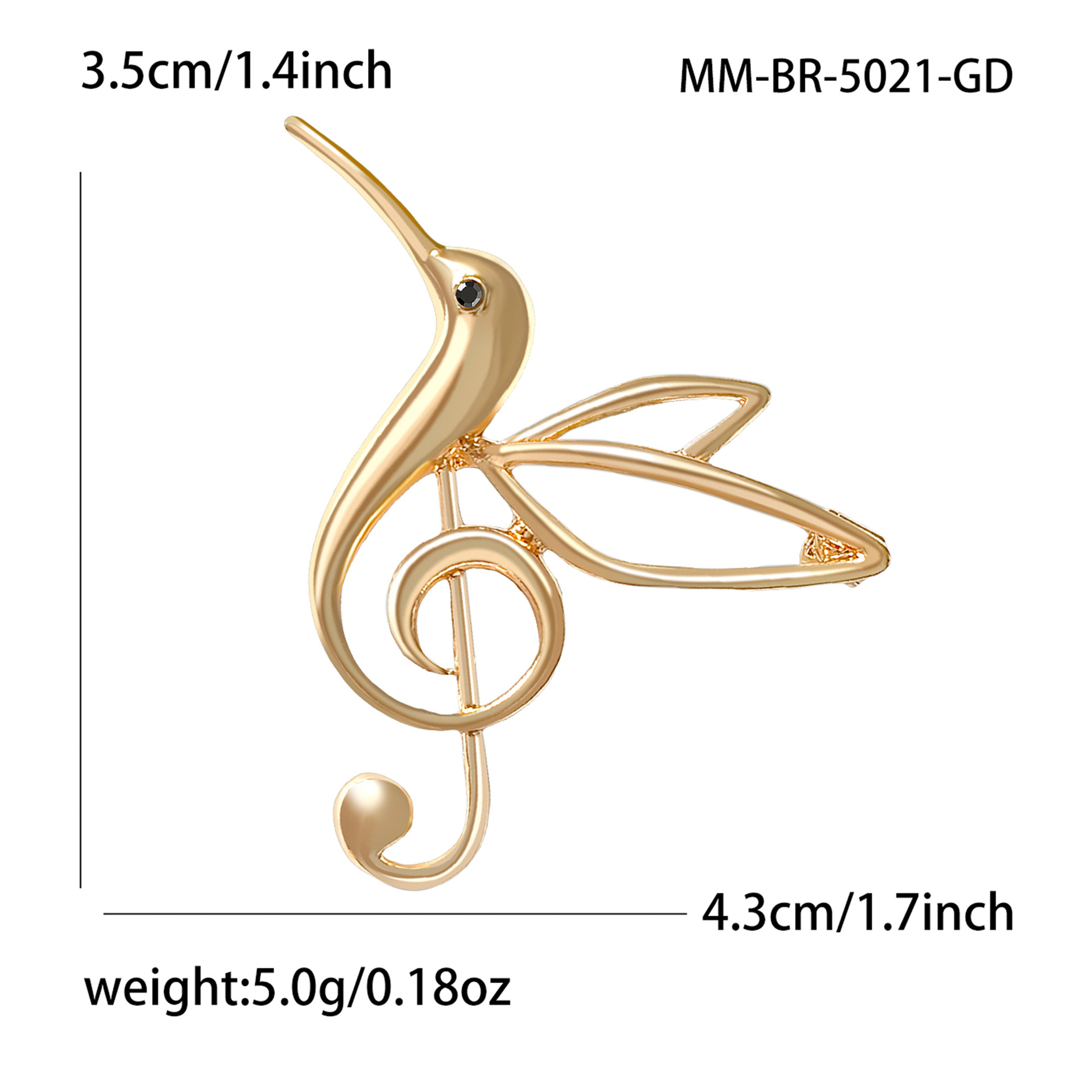 Cross-Border Hot-Selling European and American Alloy Enamel Hummingbird Musical Note Brooch Versatile Women's Suit Shawl Corsage Jewelry Pin