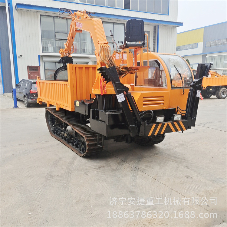 加装抓木机履带运输车 全地形树木搬运抓木机 8吨自卸履带随车抓