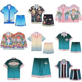 2024新款夏季CASA流行卡萨布兰卡数码喷印男士花式休闲衬衫宽松潮