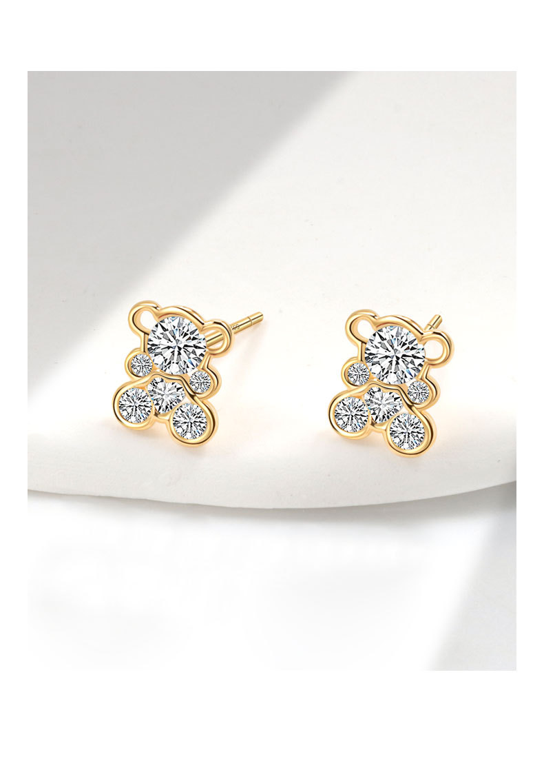 Plating Design 1 Pair 18K Gold Plated 925 Sterling Silver 925 Sterling Silver Earrings Bear Ear Studs