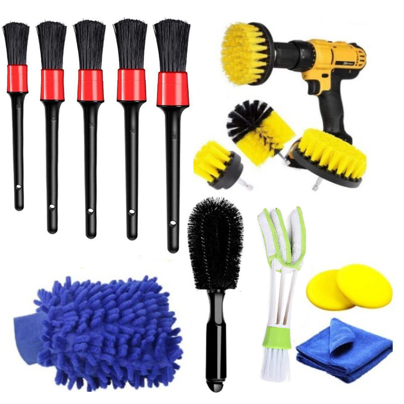14 piezas cepillo de limpieza herramienta de lavado de coches cepillo detalle cepillo hueco cepillo eléctrico cepillo de salida de aire cepillo de lavado de coches combinación traje