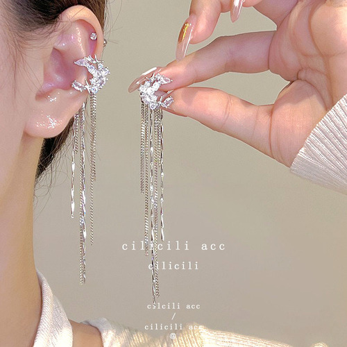 Super fairy temperament long bow tassel fairy pierced ear mosquito coil disc ear clip niche high-end sweet earrings