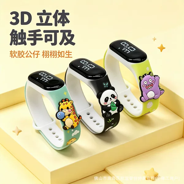 New cute doll print creative electronic wristwatch, student waterproof touch-screen LED white light electronic watch