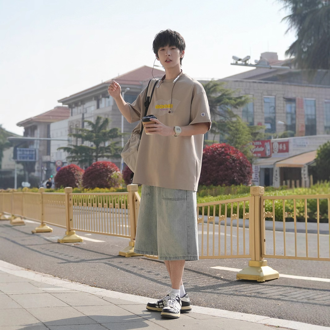 メーカー直送 220g ヘビーウェイト コットン Tシャツ メンズ 半袖 2025年夏新作 和風レタープリント ハーフスリーブ