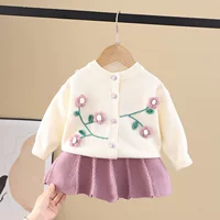 Детский связанный свитер-комплект, демисезонный handmade флористические аппликации, размеры 80–120 см