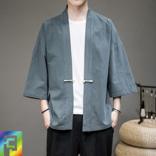 男装中国风汉服外套2021春季新品男式棉麻日式和服七分袖道袍夹克