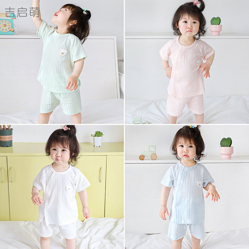 Traje de verano para bebés, ropa de algodón fino de manga corta para niños, ropa de verano para bebés dividida de dos piezas para niños y mujeres