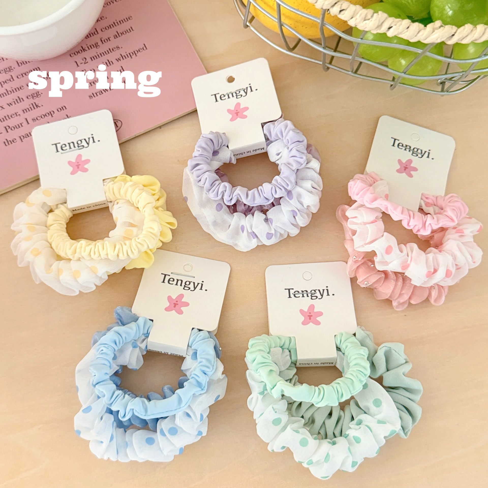 糖果色小肠圈组合套装甜美彩色发绳韩系皮筋奶油头绳布艺仙气发饰