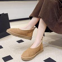 秋冬新款雪地靴女奶奶鞋芭蕾舞低帮一脚蹬加绒保暖外出懒人棉鞋