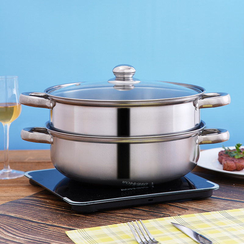 Thickened stainless steel steamer, household 3-layer soup steamer; multi-level & double-layer soup pot, hot pot compatible—28cm, manufacturer wholesale