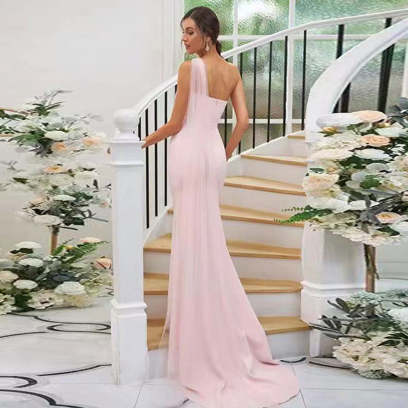 Comercio exterior de Europa y América Amazon AliExpress deseo vestido de noche de las mujeres sexy de un solo hombro fishtail adelgazar vestido elegante image 4