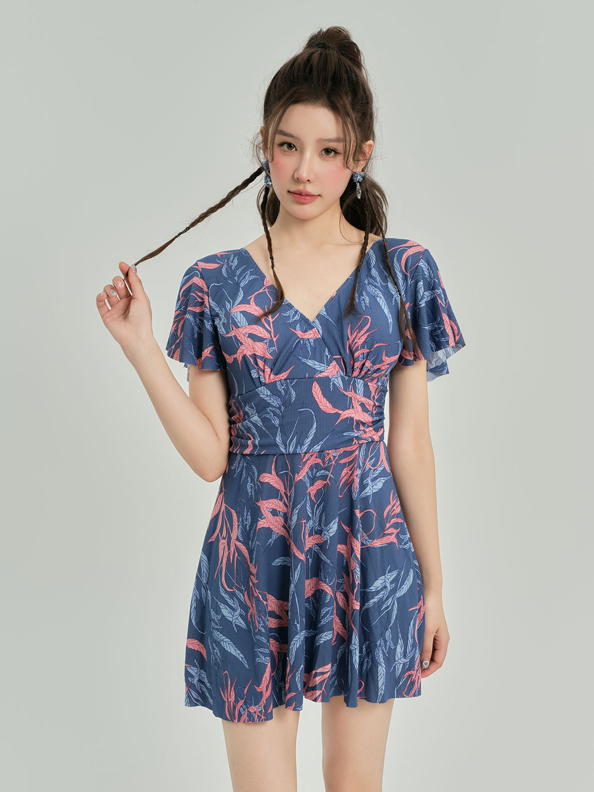 Nuevo engordamiento trajes de baño femeninos de ángulo plano conservador delgado cubrir el abdomen manga corta estilo coreano hot spring trajes de baño de chicas gordas