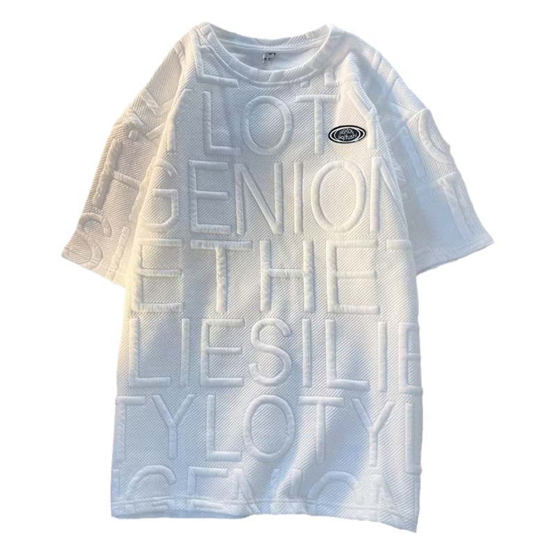 Traje de verano de los hombres de moda todo fósforo color sólido casual Camiseta de manga corta waffle Top marca de moda coreana INS shorts