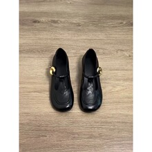 羊皮版~圆头复古金属扣一字带粗跟玛丽珍鞋女百搭通勤浅口小单鞋