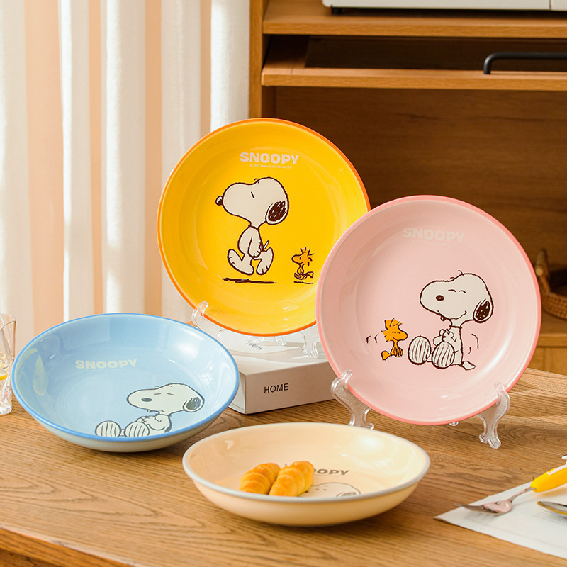 Snoopy Snoopy Plate Dish Home Set Steak Plate Creative Deep Round Ceramic Fruit Plate