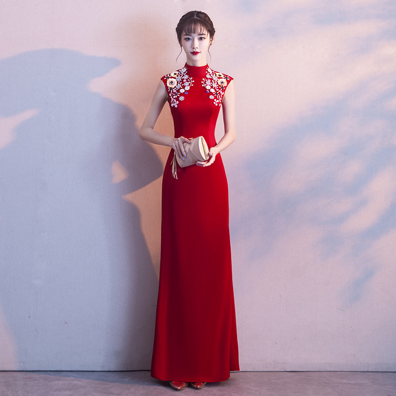 Vestido de novia color burdeos 2026, nuevo vestido de verano sin mangas, vestido de novia para mujer, bata de la mañana, cheongsam.