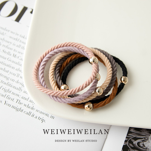 Korean new twill small gold beads hair rope, simple, basic, versatile, high elasticity, Japanese new color small leather case for women