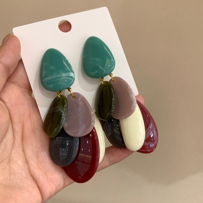 欧美复古夸张几何水滴撞色耳坠拼色树脂耳环时尚气质小众款耳饰女|undefined