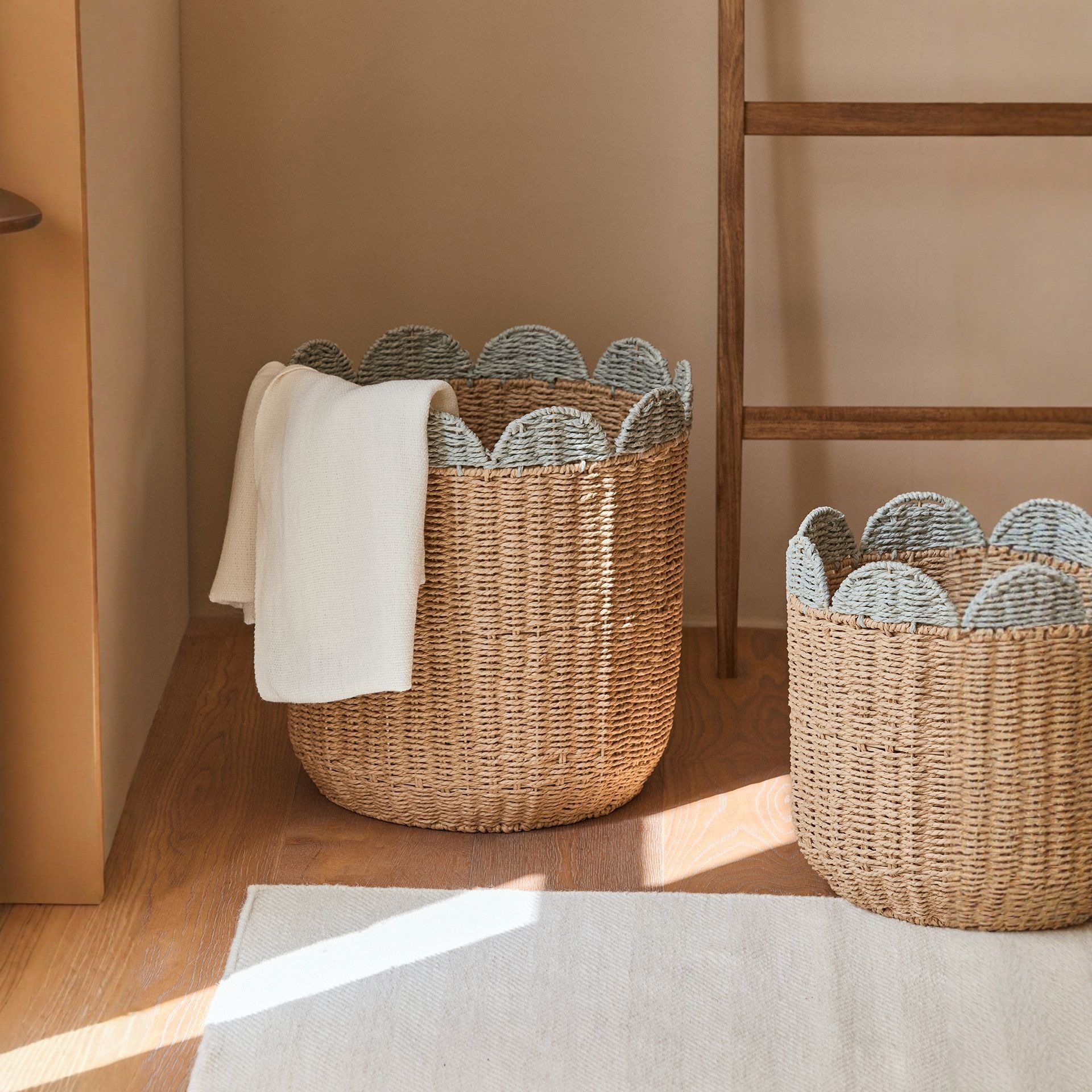 Cestas de ropa sucia de vid de estilo nórdico personalizadas cuerdas de papel encaje decoración de ropa sucia cesta de almacenamiento de juguetes para hogares