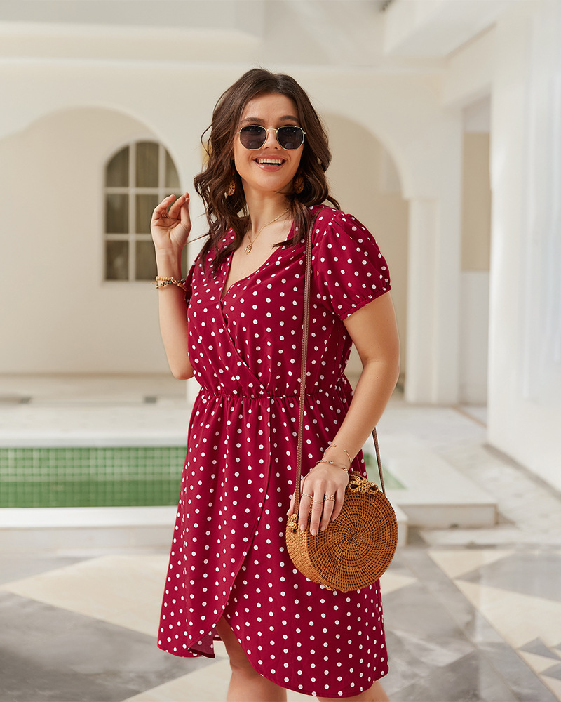 plus size v-neck polka dots dresses NSQH38514