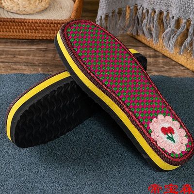 2022 new pattern manual weave Wool thickening keep warm Cotton-padded shoes slipper Home non-slip wear-resisting rubber sole