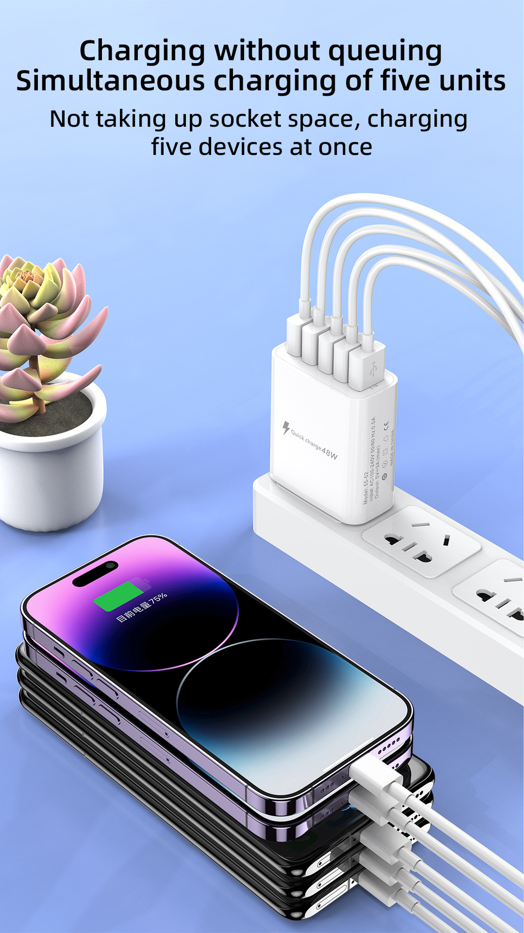 Novi punjač za mobilni telefon s priključkom 5U i više USB priključaka, europski američki standard, britanski standard s brzom glavom, 5V3A_voghion.com