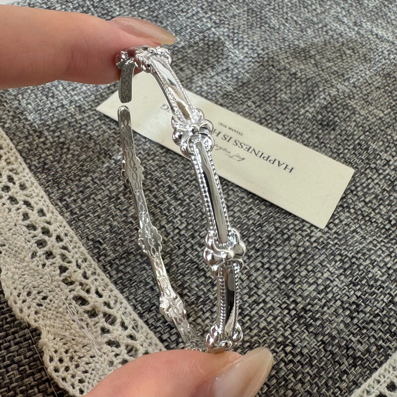 S925 Sterling Silver Light Luxury Iris Flower Bracelet Korean Style High-End Fashion Versatile Niche Design Open Bracelet S925 Sterling Silver Light Luxury Iris Flower Bracelet Korean Style High-End Fashion Versatile Niche Design Open Bracelet