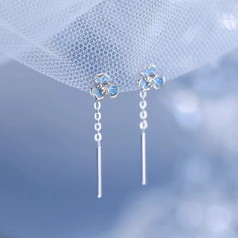 Серьги-кисточки из серебра s925 с голубым цветком ириса для женщин, доступные роскошные нишевые серьги высокого класса, универсальные серьги для похудения лица