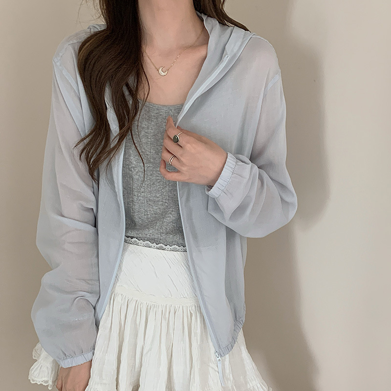 Sen Island Tencel Linen Hoodie for Women Spring/Summer Minimalist Design Breathable Lazy Jacket Sun Protection Zipper Shirt