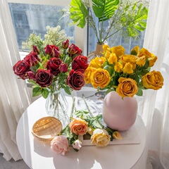 Simulated Flower Petal Rose with One Bloom and One Bud, Instagram Style Home Decor, Cross-Border Wedding Supplies Wholesale, Artificial Flower YC1117