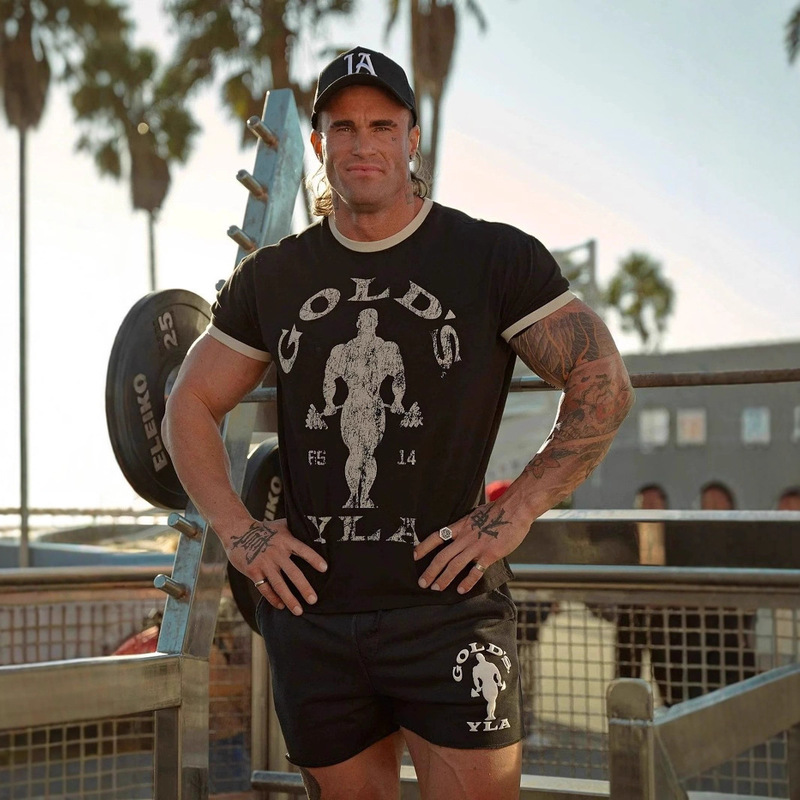 Foreign Trade Plus Size T-Shirt Youngla Joint Men's Short Sleeve Summer Retro Print Gym T-Shirt Stretch Sports T-Shirt