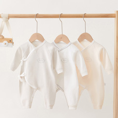 Baby clothes slanted lapels white toddler butterfly clothes cotton spring long baby jumpsuit newborn clothes