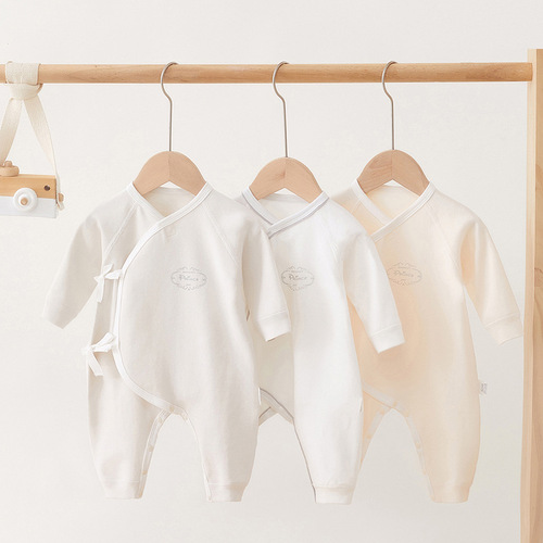 Baby clothes slanted lapels white toddler butterfly clothes cotton spring long baby jumpsuit newborn clothes