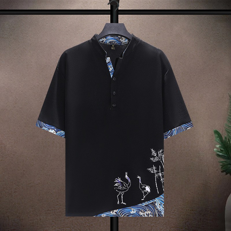 Men's Clothing Ice silk suit men's summer thin Tang suit short sleeve casual large size style men's loose Hanfu suit_voghion.com