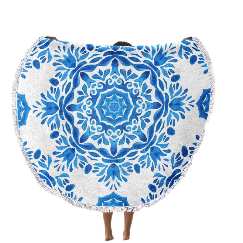 Toalla de playa redonda de microfibra impresión digital estilo nórdico ins suave absorción de agua toalla de baño con estampado de borlas