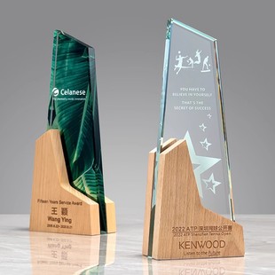 Creative solid wood crystal trophy customized high-end glass medal commemorative award holder Enterprise Award lettering production