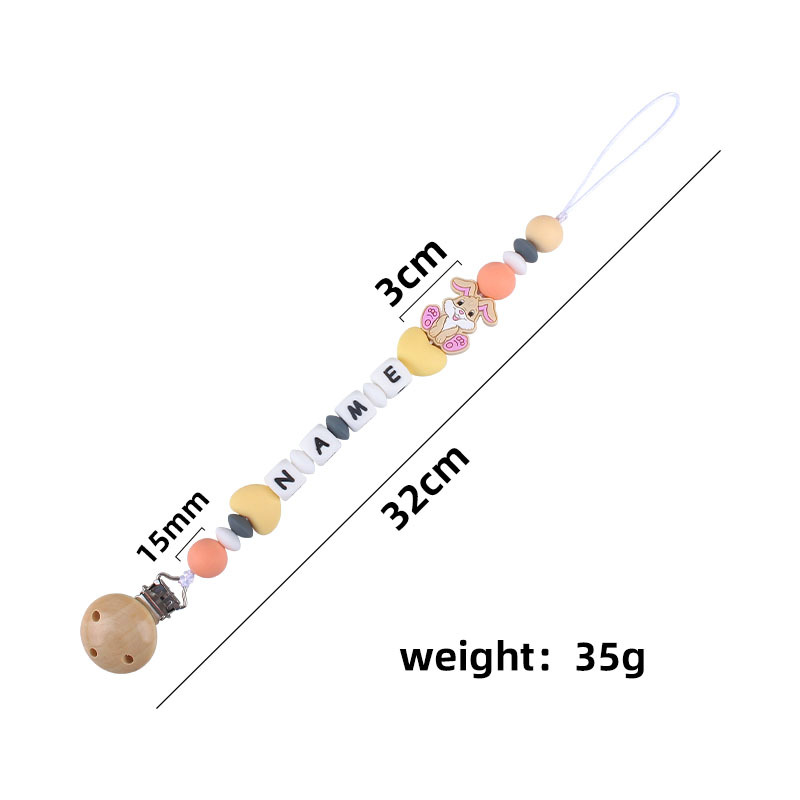 El Comercio exterior nueva cadena de chupete de conejo de silicona suministros para bebés personalizable nombre del bebé cadena anti-caída