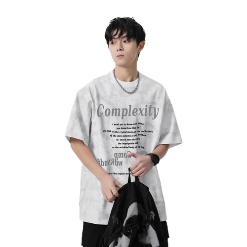 American-style retro streetwear t-shirt with a trendy vibe—high-end European/American urban aesthetic, short sleeves, minimalist design, perfect for summer couples.