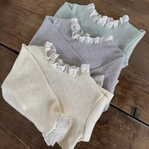  spring and autumn baby bottoming shirt cotton T-shirt lace collar long-sleeved Korean baby top