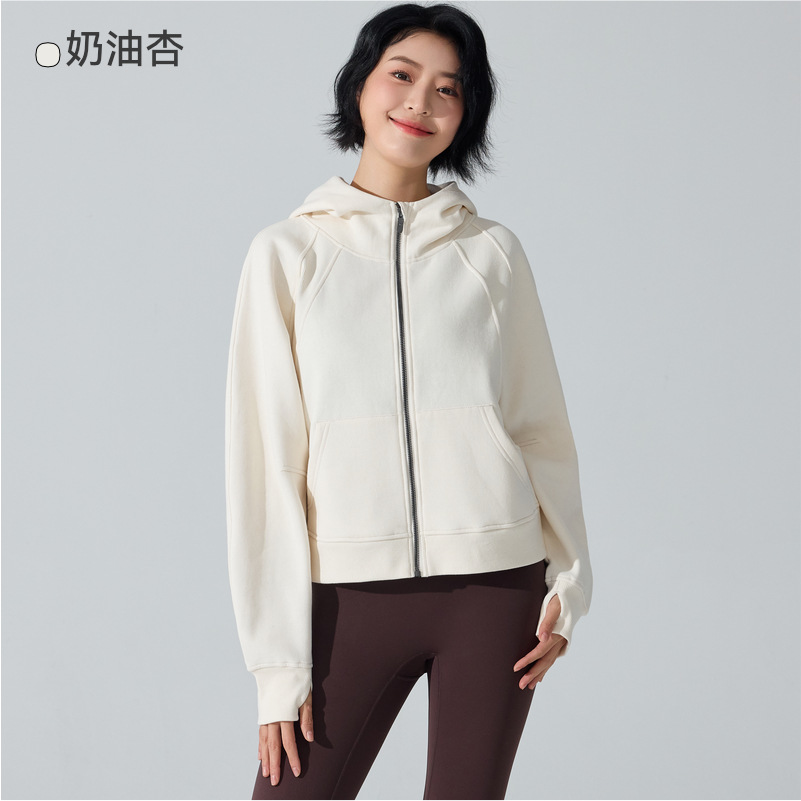 Otoño y invierno de moda con cremallera camiseta encapuchada calentadora y camiseta deportiva casual universal cardigan chaqueta de yoga superior mujer