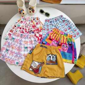 儿童短裤2025夏季新款男女童洋气时髦卡通印花百搭薄款沙滩裤童装