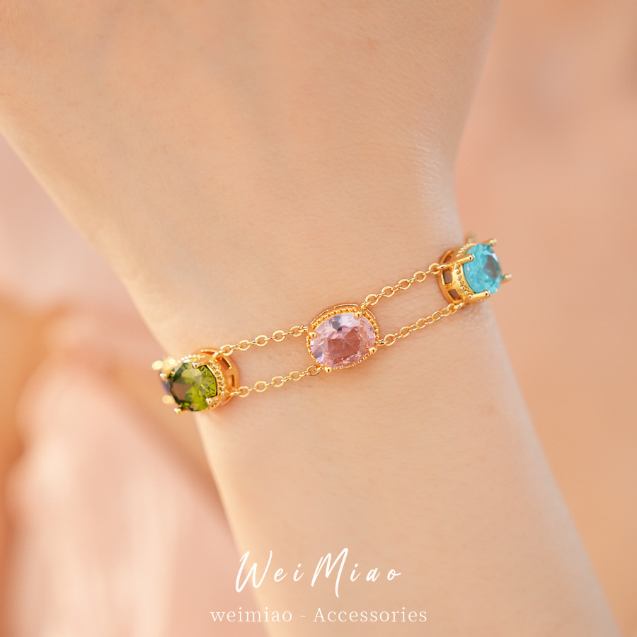 18 quilates de oro real pulsera ovalada de piedra electroalimentada pulsera de nicho de lujo ligera estilo palacio exquisita personalidad joyas al por mayor