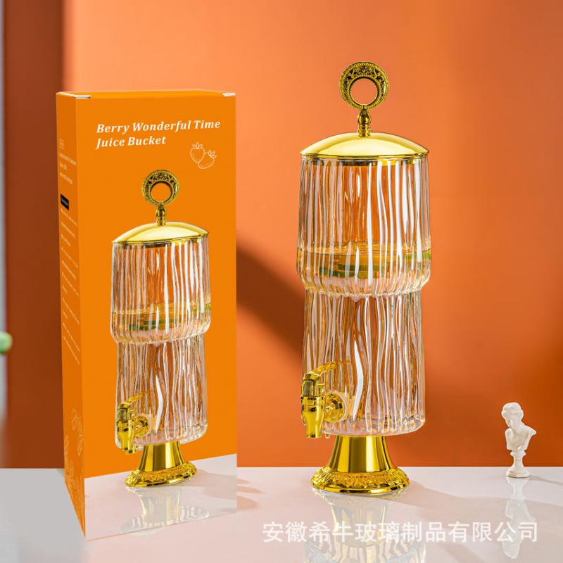 高硼硅树皮纹人工吹制果汁桶家用大容量花茶饮料桶加厚透明柠檬桶