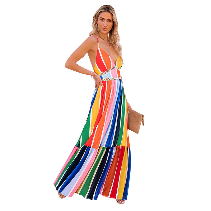 women s rainbow strip dress nihaostyles clothing wholesale NSSA71895