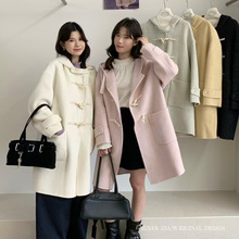 苏珊 2025秋冬甜系温柔中长款复古牛角扣毛呢大衣连帽外套女720S