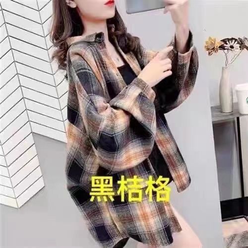 毛呢外套格子衬衫女2025秋冬新款韩版复古港味宽松加厚磨毛衬衣女|undefined