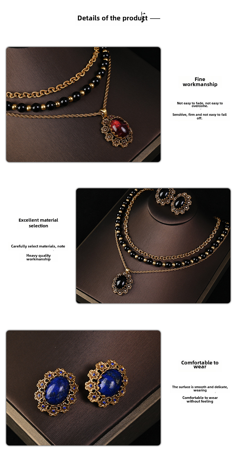 Qingdao – bijoux mi-anciens en dentelle multicolore, collier de perles, boucles d'oreilles, texture de luxe légère, costume de bijoux rétro pour femmes_voghion.com