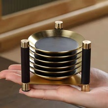 黑檀铜木杯垫隔热垫创意日式茶杯垫杯托家用茶道配件黑檀木茶托
