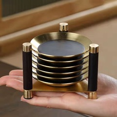 Black Ebony Copper Wood Coaster, Creative Japanese-Style Tea Coaster & Cup Holder—Home Use Tea Ceremony Accessory, Black Ebony Tea Tray